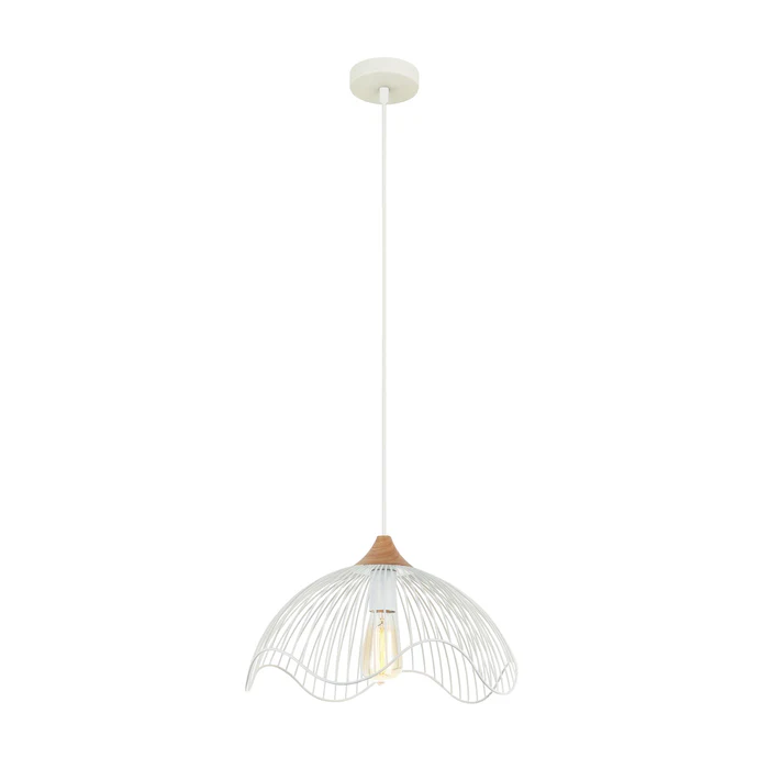 PENDENT ES 60W WHT IRON + WOOD SPIAGGIA2 Cla Lighting