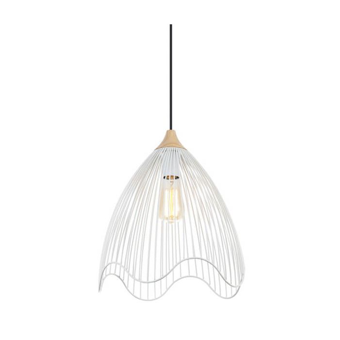 PENDENT ES 60W WHT IRON + WOOD SPIAGGIA4 Cla Lighting