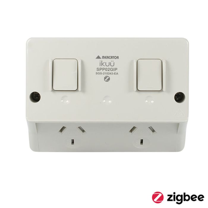 MERCATOR IKUU SPP02GIP | SMART WEATHER PROOF DOUBLE POWER POINT IP54 | ZIGBEE