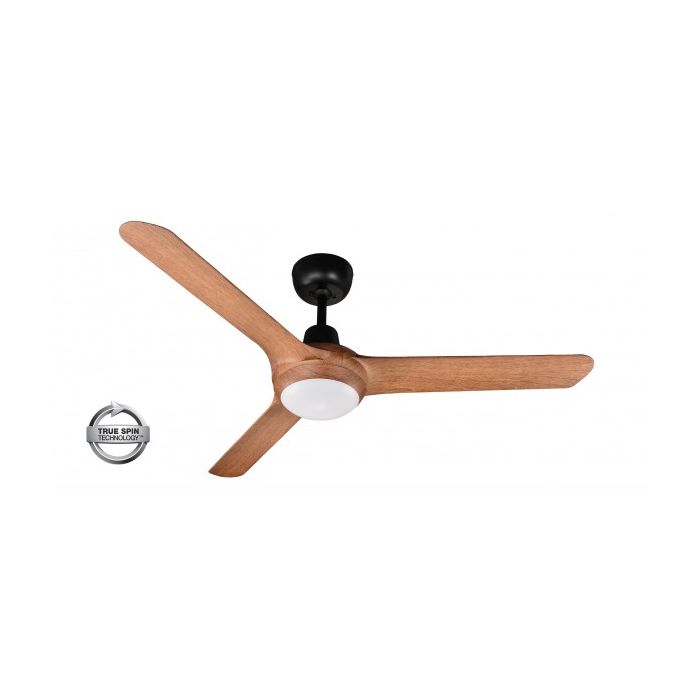 SPYDA - 50"/1250mm Fully Moulded PC Composite 3 Blade Ceiling Fan in Teak with  Tri Colour Step Dimmable LED Light NW,WW,CW - Indoor/Outdoor/Coastal - SPY1253TK-L