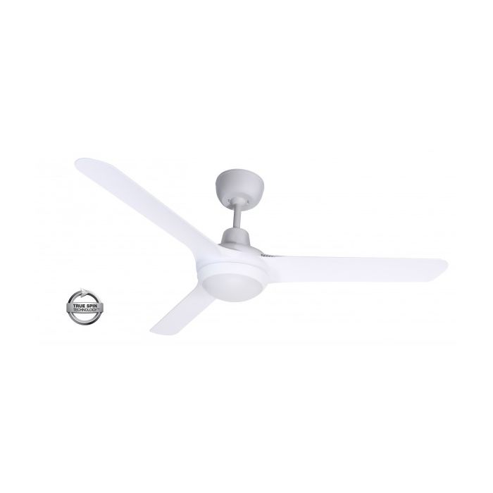 SPYDA - 50"/1250mm Fully Moulded PC Composite 3 Blade Ceiling Fan in Satin White with Tri Colour Step Dimmable LED Light NW,WW,CW - Indoor/Outdoor/Coastal - SPY1253WH-L