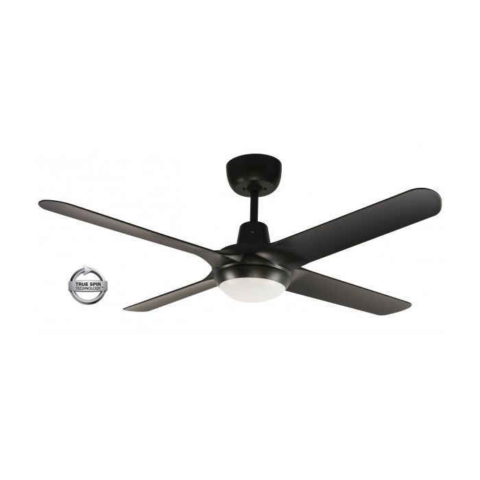 SPYDA - 50"/1250mm Fully Moulded PC Composite 4 Blade Ceiling Fan in Matte Black with Tri Colour Step Dimmable LED Light NW,WW,CW - Indoor/Outdoor/Coastal - SPY1254BL-L