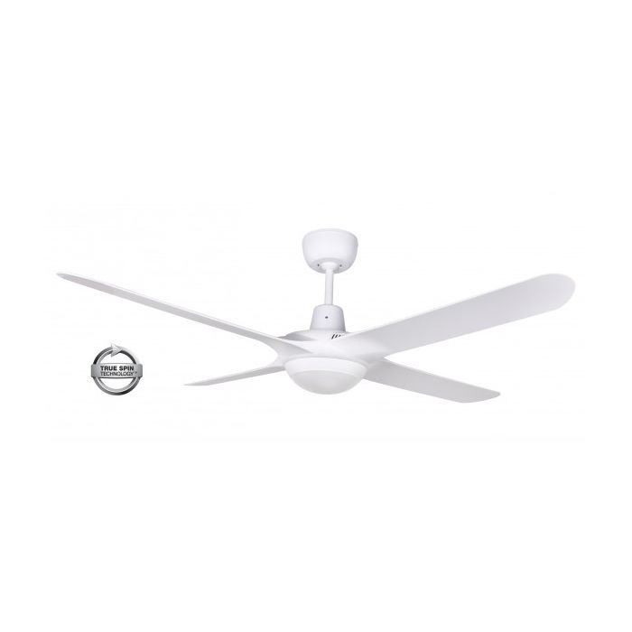 SPYDA - 50"/1250mm Fully Moulded PC Composite 4 Blade Ceiling Fan in Satin White with Tri Colour Step Dimmable LED Light NW,WW,CW - Indoor/Outdoor/Coastal - SPY1254WH-L