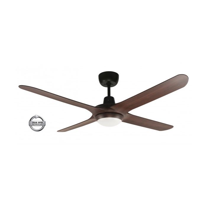 SPYDA - 50"/1250mm Fully Moulded PC Composite 4 Blade Ceiling Fan in Walnut with Tri Colour Step Dimmable LED Light NW,WW,CW - Indoor/Outdoor/Coastal - SPY1254WN-L