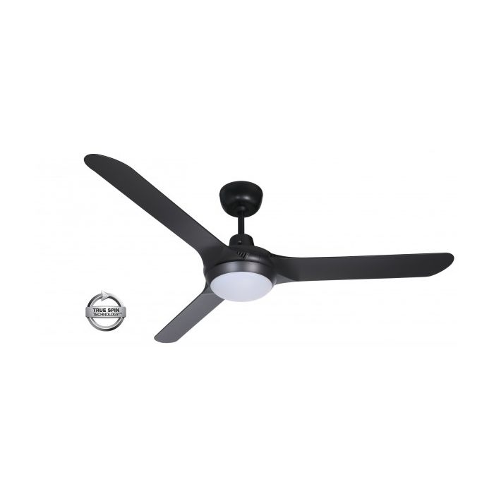 SPYDA - 56"/1400mm Fully Moulded PC Composite 3 Blade Ceiling Fan in Matte Black with Tri Colour Step Dimmable  LED Light NW,WW,CW - Indoor/Outdoor/Coastal - SPY1423BL-L