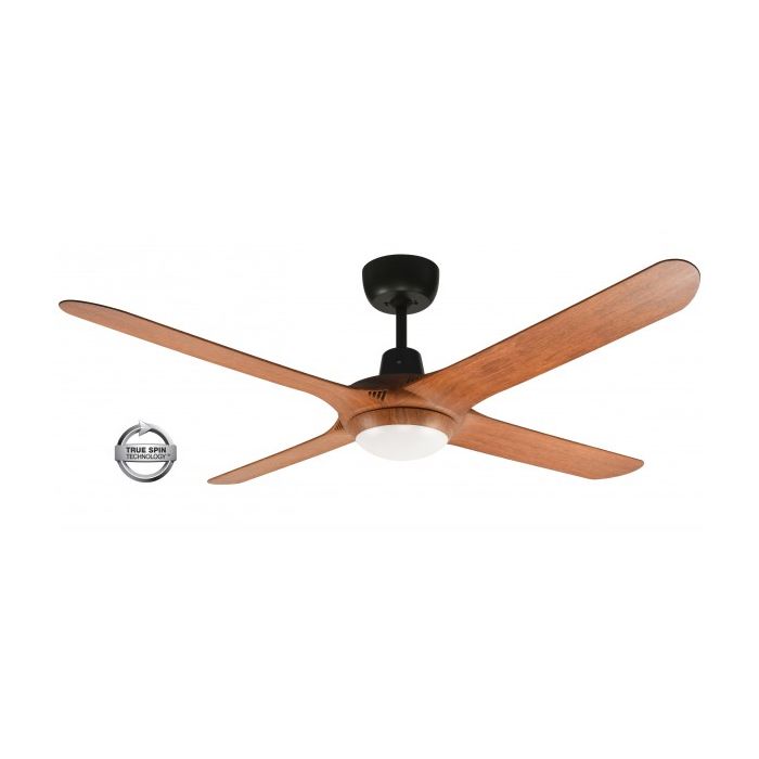 SPYDA - 56"/1400mm Fully Moulded PC Composite 4 Blade Ceiling Fan in Teak with Tri Colour Step Dimmable LED Light NW,WW,CW - Indoor/Outdoor/Coastal - SPY1424TK-L