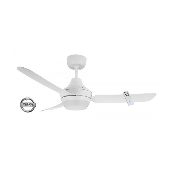 STANZA - 48"/1220mm Glass Fibre Composite 3 Blade Ceiling Fan with 2x B22 Lamp Holder and Remote - White - Indoor/Covered Outdoor  - STA1203WH-LR