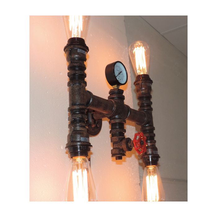 Steam Series ES 25W X 4 AGED IRON PIPE WALL LAMP With Globes STEAM3 Cla Lighting  