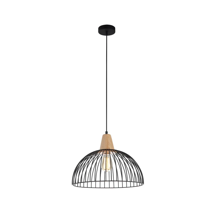 Iron and Wood Dome Cage Pendant Lights STRAND1