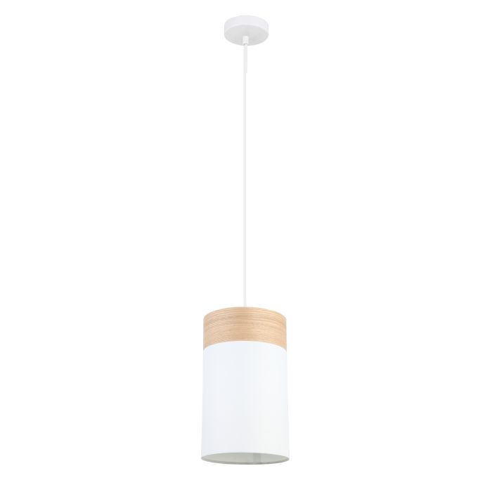 TAMBURA White Cloth Shade With Blonde Wood Trim 1 Light Pendant Small - TAMBURA01