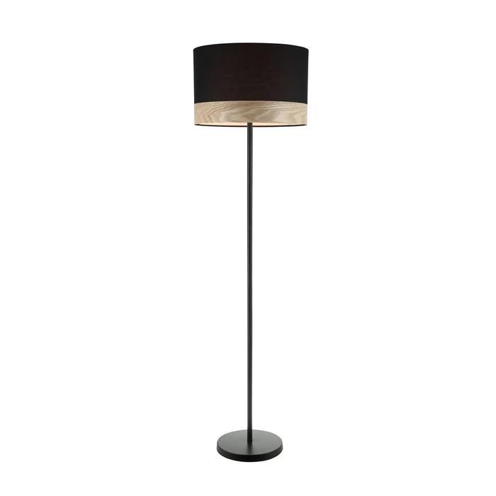 TAMBURA Black Cloth Shade With Blonde Wood Trim Large Floor Lamp - TAMBURA12TL