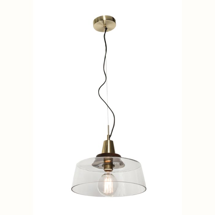 Toronto 1Light Pendant Large E27 40W Brushed Brass/Dark Timber (MG6731L) Mercator Lighting