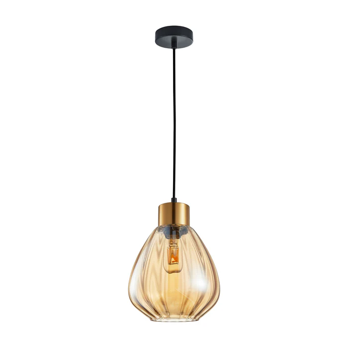 TULIP Wine Glass Ribbed Pendant Lights Bronze Amber TULIP1