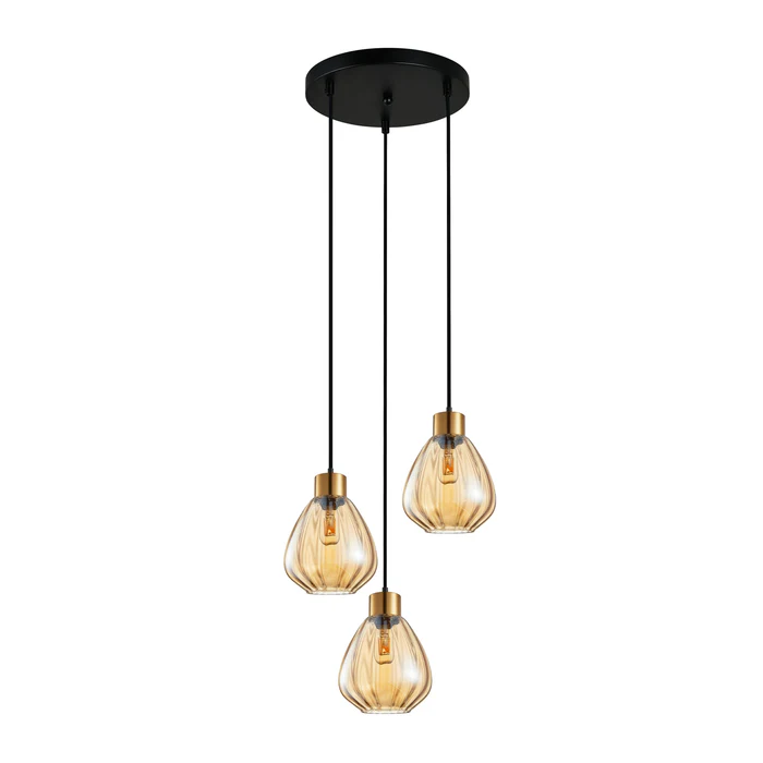 TULIP Wine Glass Ribbed Multiple Round Base Pendant Lights Bronze Amber TULIP1X3R