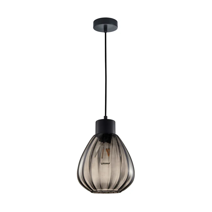 TULIP Wine Glass Ribbed Pendant Lights Black Smoke TULIP2