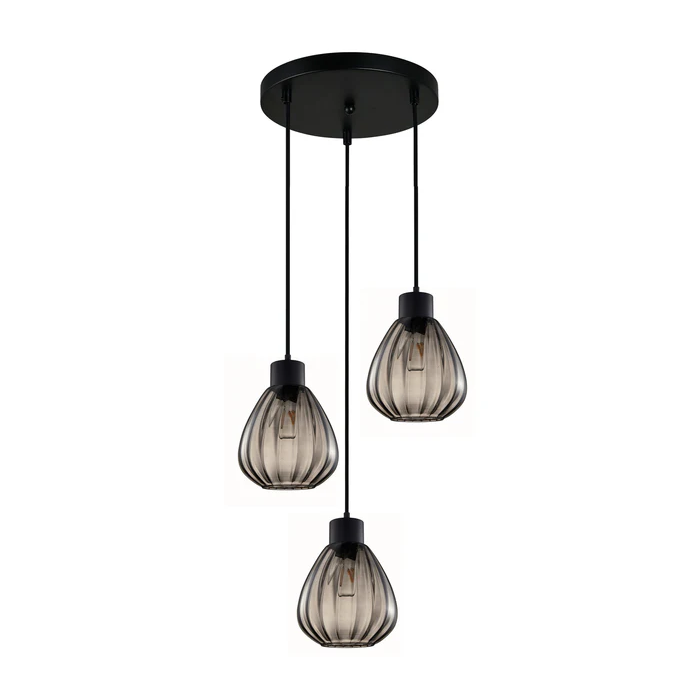 TULIP Wine Glass Ribbed Multiple Round Base Pendant Lights Black Smoke TULIP2X3R