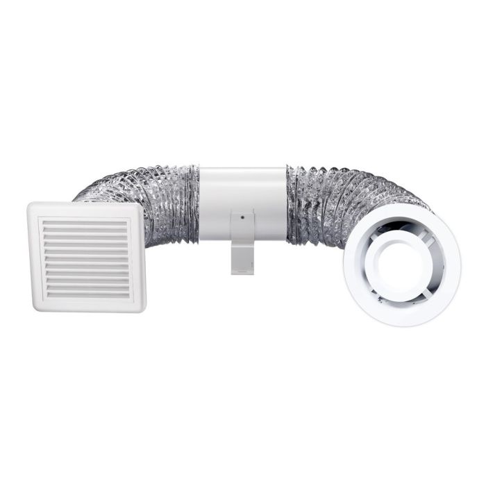 SHOWER LIGHT & EXHAUST KIT - 150mm Inline Exhaust Fan & Ducting Kit with White 10 watt LED Light Fascia VEDLKWH Ventair