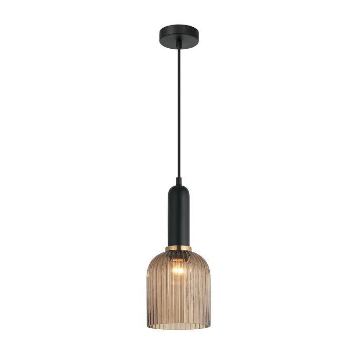 VINTAJ Amber Ellipse Shape Ribbed Glass Pendant Lights VINTAJ9