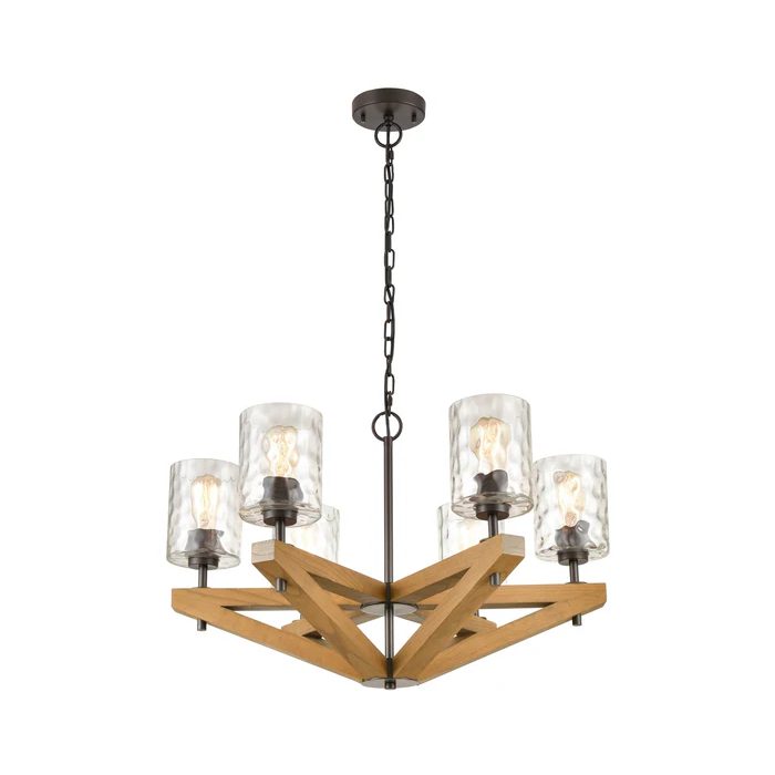 VOTIF Interior Candelabra Oak Wood with Clear Blown Dimpled Glass Pendant Light VOTIF1