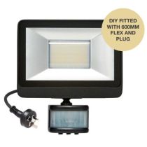 Guard LED Outdoor Flood Light with Flex & Plug 20w Tricolour Sensor Matt Black - MLXG34520MS