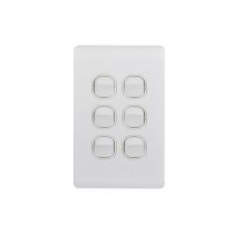 Leopard Switch Vertical 6 Gang, 16AX/20A 250V (LESWV6GWHT) White GSM