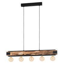 LAYHAM PENDANT LIGHT 5X60W E27 BLACK WITH RUSTIC WOOD  43468N