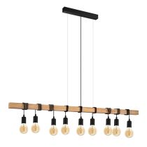 Townshend 9 Light Pendant 60W E27 Black With Light Brown Wood 49744