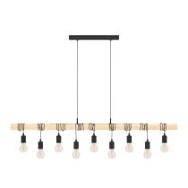 Townshend 9 Light Pendant 60W E27 Black With Light Brown Wood 49744