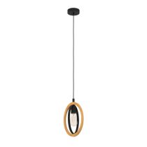 BASILDON PENDANT LIGHT 1X40W E27 BLK/NAT WOOD 43461N