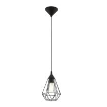 Tarbes 1 Light E27 60W Small Cage Pendant Black - 94187