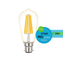 8w Filament ST64 LED dimmable full glass lamp 2700k Warm White Bayonet Cap B22 - LUS20976