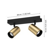 CUMARIBO SPOT 2X5W GU10 LED 4000K BLACK WITH BRASS MATT FIXTURE  390083N