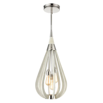 MEDIUM 3XE27 POLISHED NICKEL & TAUPE FINISHED WOOD BONITO7 Cla Lighting