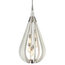 LARGE 6XE27 POLISHED NICKEL & TAUPE FINISHED WOOD BONITO8 Cla lighting