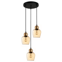 CHAMPAN Bronze Amber Ellipse Multiple Round Base Pendant 3 Lights-CHAMPAN1X3R