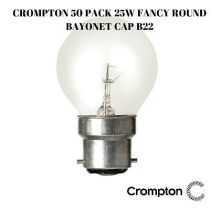 Crompton equivalent 50 Pack 25W Clear Fancy Round Light Globes / Bulbs Bayonet Cap B22