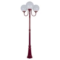 Lisbon Triple 30cm Spheres Curved Arms Tall Post Light Burgundy - 15766	