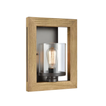 METI Wood Frame Clear Glass Shade Interior Wall Light METI03W