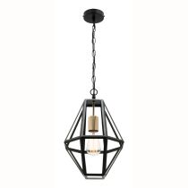 Prisma E27 1 Light Pendent (MP4421) Matt Black with Brushed Brass Lampholders Mercator Lighting