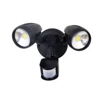 Muro 30 Watt Twin Head LED Spotlight with Sensor Black / Tri Colour - 25062