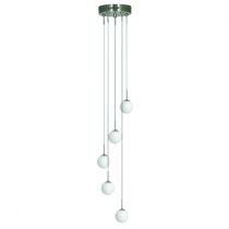 5 Light Drop Sphere Shade Pendant White, Satin Chrome 5x40W QH4365 Superlux