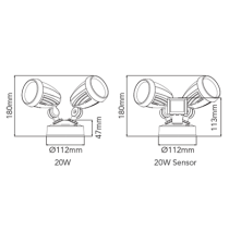 Energetic Lighting 203035S Seculite LED Sensor Light, Twin Floodlight with Sensor, Security Light, IP54, 2 x 10W, 5000K, 2 x 850 Lumens, Non Dimmable, White