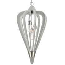 PENDANT ES x 3 (Max 60W HAL) Polished Nickel & Winter Moss Wood  SENORITA5 Cla Lighting