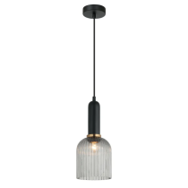 VINTAJ Smokey Black Ellipse Shape Ribbed Glass Pendant Lights VINTAJ7