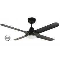 SPYDA - 56"/1400mm Fully Moulded PC Composite 4 Blade Ceiling Fan in Matte Black with Tri Colour Step Dimmable LED Light NW,WW,CW - Indoor/Outdoor/Coastal - SPY1424BL-L