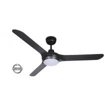 SPYDA - 62"/1570mm Fully Moulded PC Composite 3 Blade Ceiling Fan in Matte Black with Tri Colour Step Dimmable LED Light NW,WW,CW - Indoor/Outdoor/Coastal - SPY1573BL-L