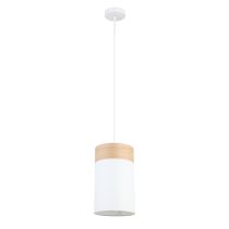 TAMBURA White Cloth Shade With Blonde Wood Trim 1 Light Pendant Small - TAMBURA01