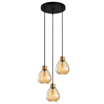 TULIP Wine Glass Ribbed Multiple Round Base Pendant Lights Bronze Amber TULIP1X3R