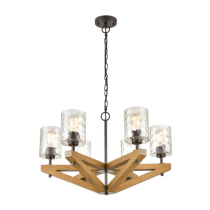 VOTIF Interior Candelabra Oak Wood with Clear Blown Dimpled Glass Pendant Light VOTIF1