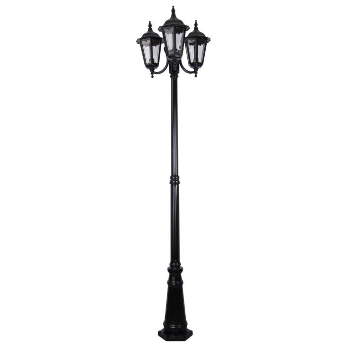 Chester Triple Head Curved Arm Tall Post Light Black - 15057	
